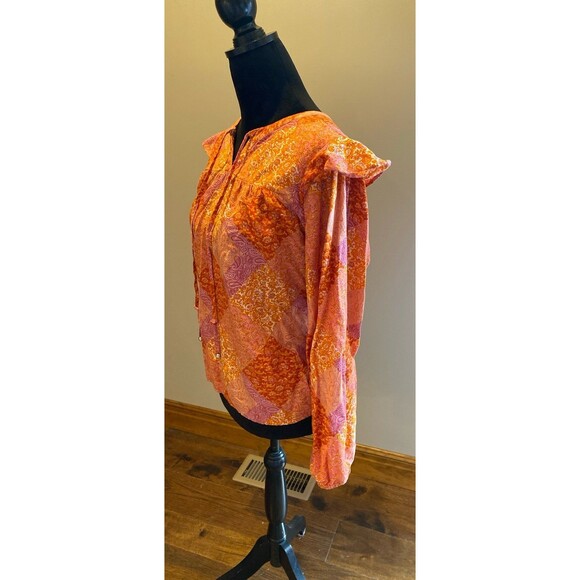 Time and Tru Blouse Plus Sz XL Pink Orange Paisley Boho Peasant Top Cottagecore - Picture 3 of 9